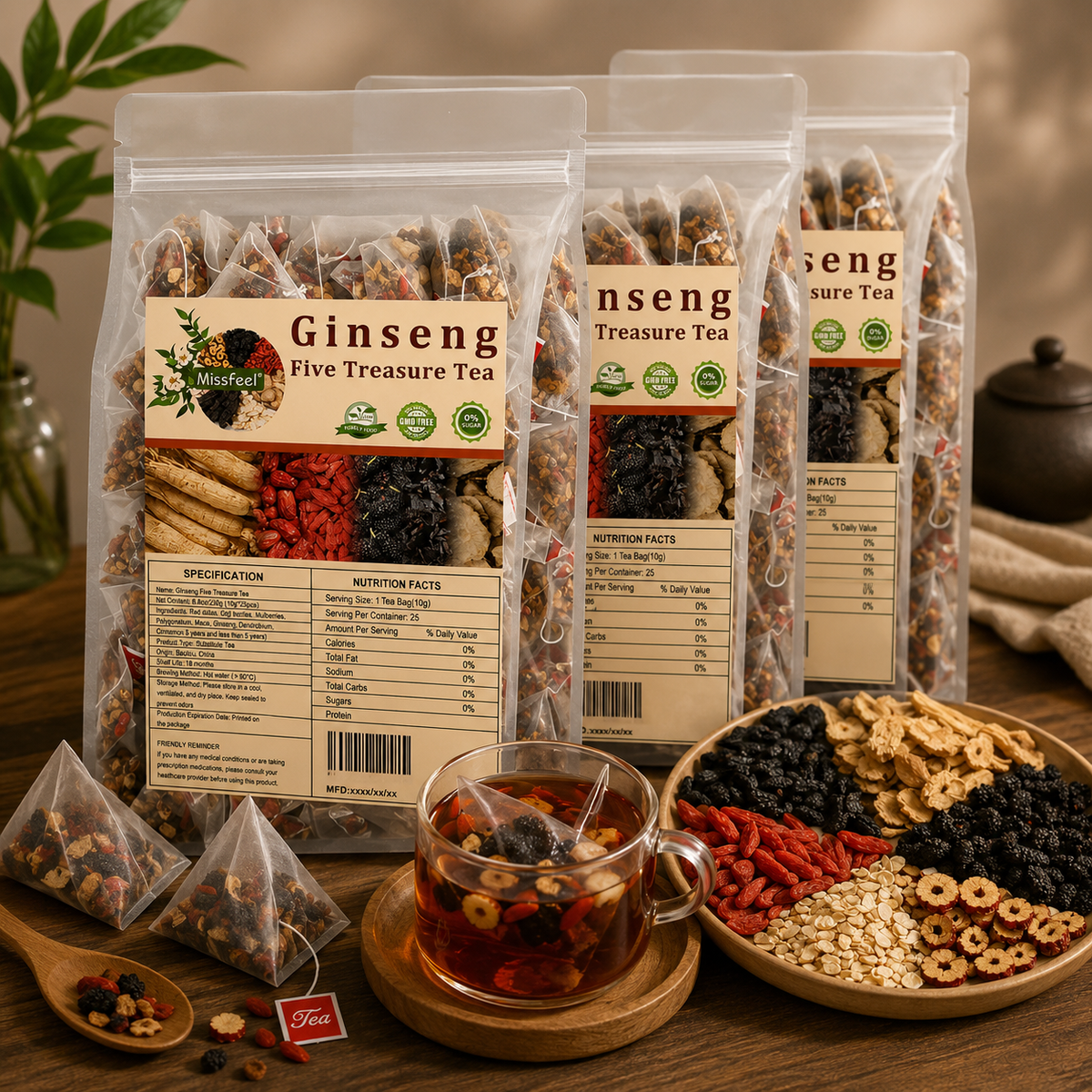 Ginseng five treasure tea